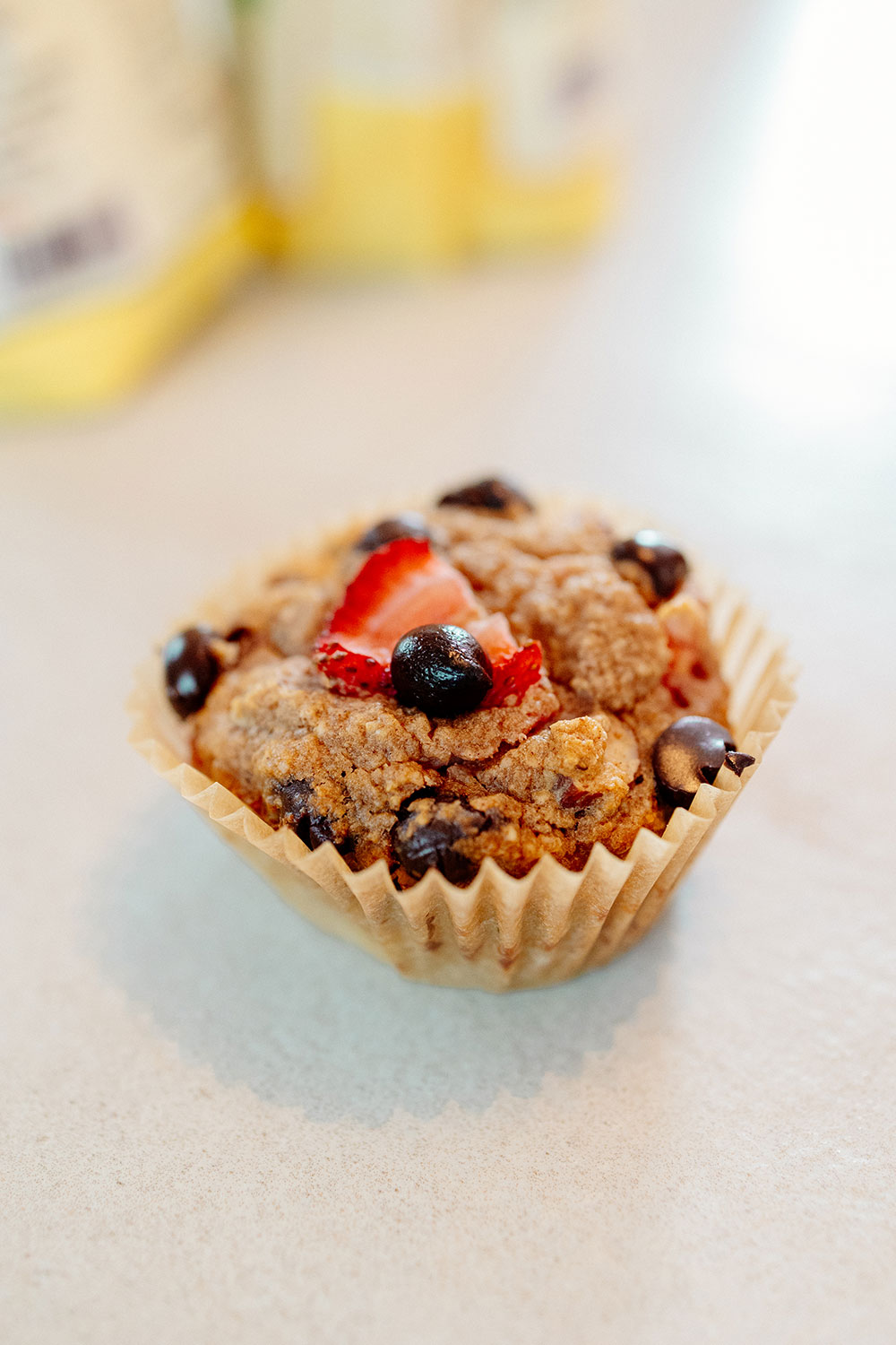 Gluten-free strawberry chocolate chip protein muffins